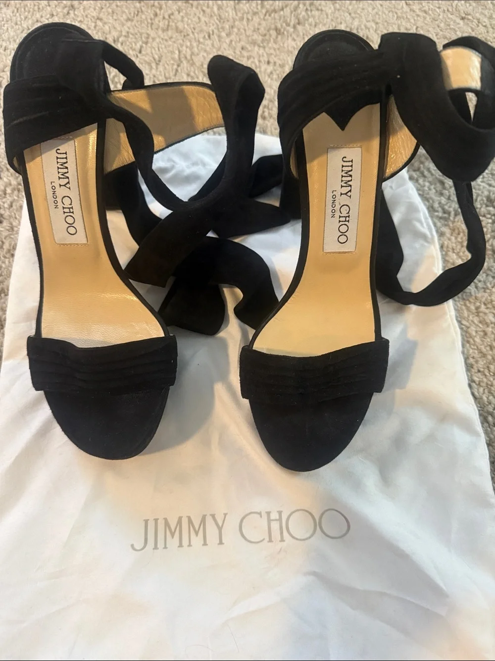 Jimmy Choo “Kaytrin” Size 38.5 Black Suede Wraparound Strap Sandal